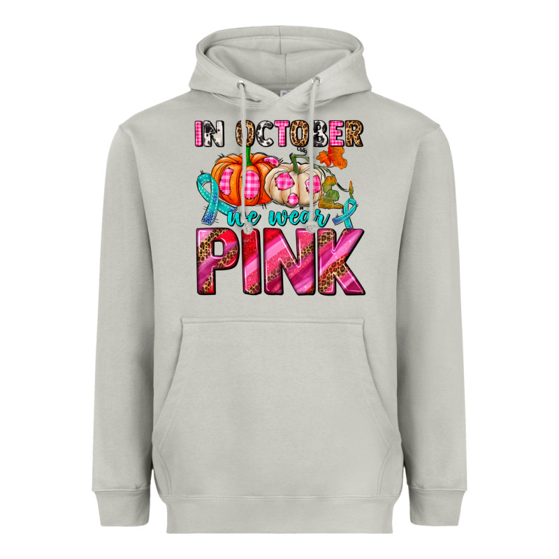 In October We Wear Pink With Pumpkins Heavyweight Hoodie by AdoDesignShop | Teevron