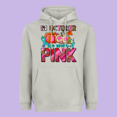 In October We Wear Pink With Pumpkins Heavyweight Hoodie Designed By Adodesignshop