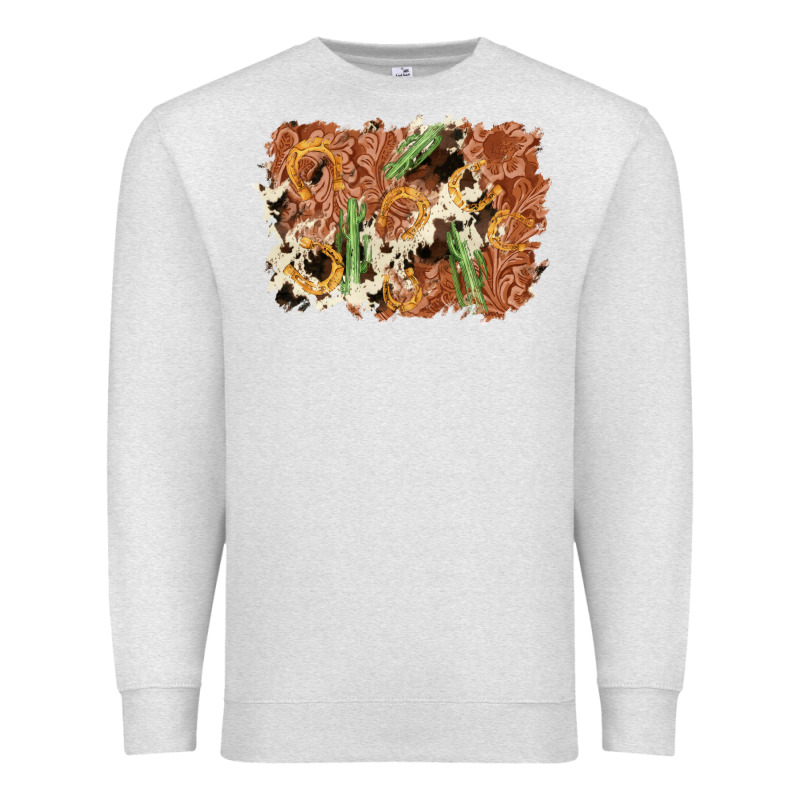 Horseshoe Cowhide Cactus Background Premium Sweatshirt by AdoDesignShop | Teevron