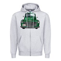 Heather Grey western green truck front view Zipper Hoodie - FaDigitalArtStudio