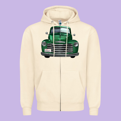 Western Green Truck Front View Zipper Hoodie Designed By Fadigitalartstudio