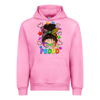Fuchsia Pink LGBTQ+ Messy Bun With Colorful Stars Urban Hoodie - BundleAndBundleShop