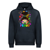 Navy LGBTQ+ Messy Bun With Colorful Stars Urban Hoodie - BundleAndBundleShop