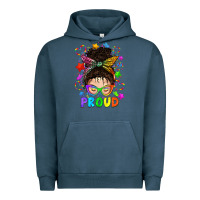 Pigment Midnight Navy LGBTQ+ Messy Bun With Colorful Stars Urban Hoodie - BundleAndBundleShop