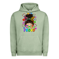 Pigment Oil Green LGBTQ+ Messy Bun With Colorful Stars Urban Hoodie - BundleAndBundleShop