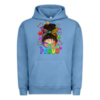 Pigment Pebble Blue LGBTQ+ Messy Bun With Colorful Stars Urban Hoodie - BundleAndBundleShop