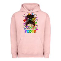 Pigment Salmon LGBTQ+ Messy Bun With Colorful Stars Urban Hoodie - BundleAndBundleShop