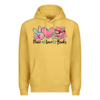 Antique Gold peace love books Premium Hoodie - MaliasSmallBusiness