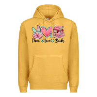 Mustard peace love books Premium Hoodie - MaliasSmallBusiness