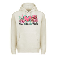 Oatmeal Heather peace love books Premium Hoodie - MaliasSmallBusiness