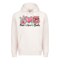 Pale Pink peace love books Premium Hoodie - MaliasSmallBusiness