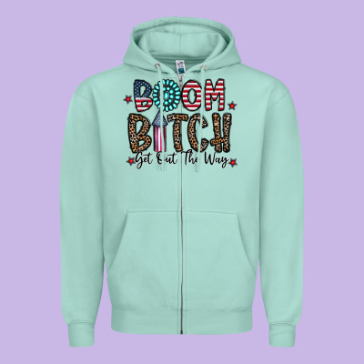 Boom Bitch Zipper Hoodie Designed By Cowhidedigitalart