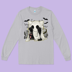 Ghost Cat Long Sleeve Tee Designed By Texasbilliewilder