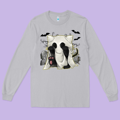 Ghost Cat Long Sleeve Tee Designed By Texasbilliewilder