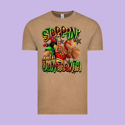 Vintage Tee Steppin' into Juneteenth sneaker and heel afro wom