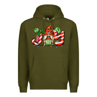 Army Green joy with gnomes and christmas cookie and candies Premium Hoodie - AdoDesignShop