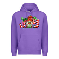 Purple joy with gnomes and christmas cookie and candies Premium Hoodie - AdoDesignShop