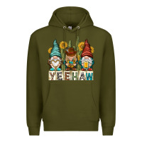 Army Green yeehaw with gnomies Premium Hoodie - NancyCooperArtShop