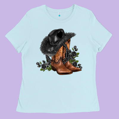 Black Cowgirl  And Roses Ladies Tee Designed By Adodesignshop