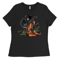 Black black cowgirl  and roses Ladies Tee - AdoDesignShop