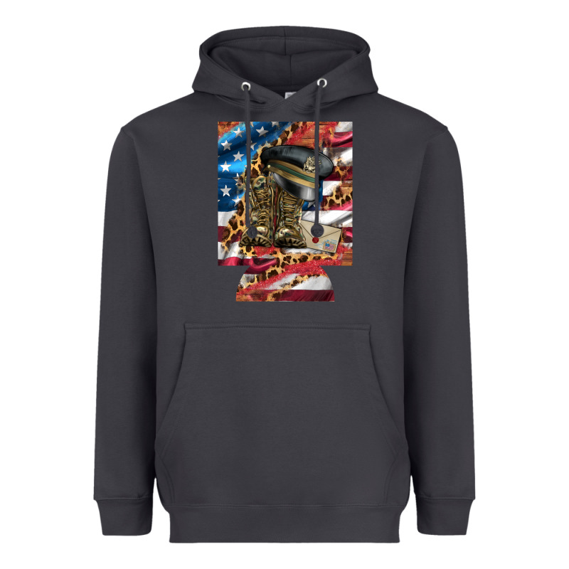 Usa Flag And Leopard With Boots 12 Oz Regular Can Cooler Heavyweight Hoodie by Artiststas | Teevron
