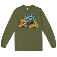 Army Green skull with sunflowers Long Sleeve Tee - RanaPortraitStore