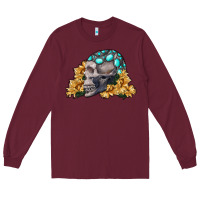 Burgundy skull with sunflowers Long Sleeve Tee - RanaPortraitStore