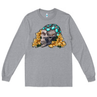 Heather Grey skull with sunflowers Long Sleeve Tee - RanaPortraitStore