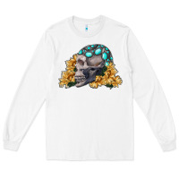 White skull with sunflowers Long Sleeve Tee - RanaPortraitStore