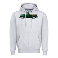 Heather Grey western green truck right side view Zipper Hoodie - FaDigitalArtStudio