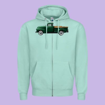 Western Green Truck Right Side View Zipper Hoodie Designed By Fadigitalartstudio