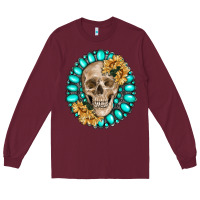 Burgundy skull with gemstone and sunflower Long Sleeve Tee - RanaPortraitStore