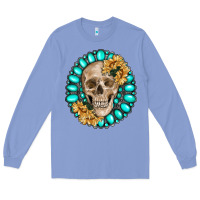 Colony Blue skull with gemstone and sunflower Long Sleeve Tee - RanaPortraitStore