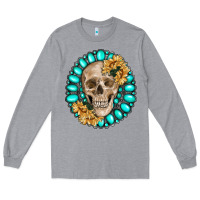 Heather Grey skull with gemstone and sunflower Long Sleeve Tee - RanaPortraitStore