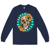 Navy skull with gemstone and sunflower Long Sleeve Tee - RanaPortraitStore