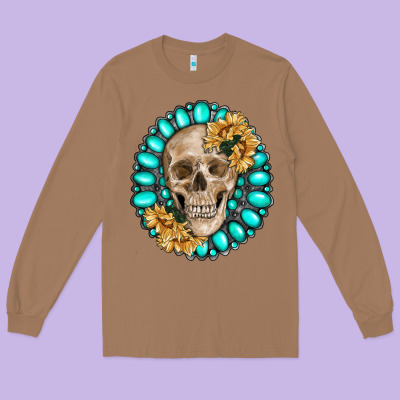 Skull With Gemstone And Sunflower Long Sleeve Tee Designed By Ranaportraitstore