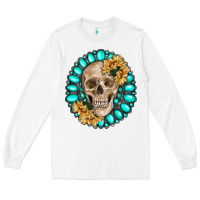 White skull with gemstone and sunflower Long Sleeve Tee - RanaPortraitStore