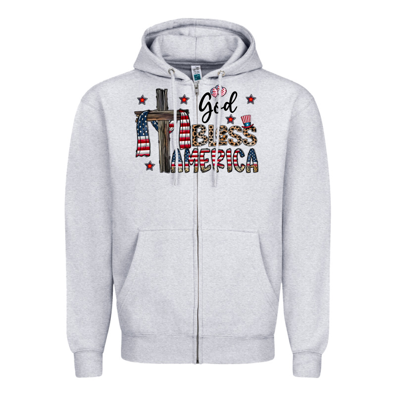 God Bless America Zipper Hoodie by CowhideDigitalArt | Teevron