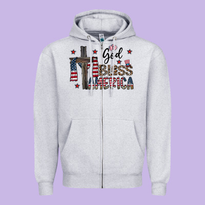 God Bless America Zipper Hoodie Designed By Cowhidedigitalart