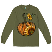 Army Green pumpkin with sunflower Long Sleeve Tee - RanaPortraitStore