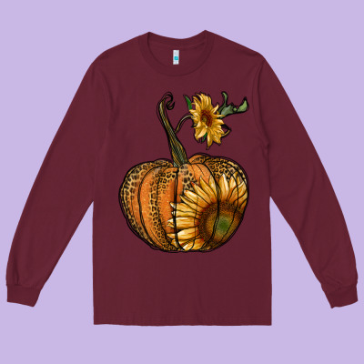 Pumpkin With Sunflower Long Sleeve Tee Designed By Ranaportraitstore