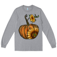 Heather Grey pumpkin with sunflower Long Sleeve Tee - RanaPortraitStore