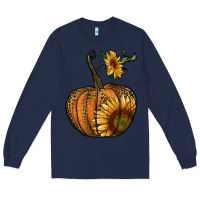 Navy pumpkin with sunflower Long Sleeve Tee - RanaPortraitStore