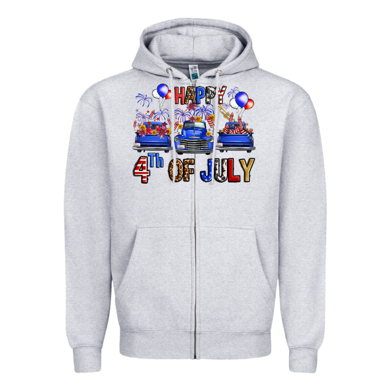 Western Hello Fourth Of July Trucks Zipper Hoodie by FaDigitalArtStudio | Teevron
