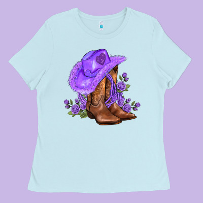 Purple Cowgirl  And Roses Ladies Tee Designed By Adodesignshop