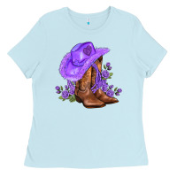 Baby Blue purple cowgirl  and roses Ladies Tee - AdoDesignShop