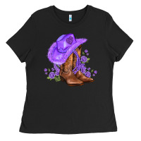 Black purple cowgirl  and roses Ladies Tee - AdoDesignShop