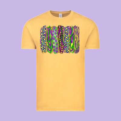 Vintage Tee Mardi Gras Leopard Beads Brushstrokes