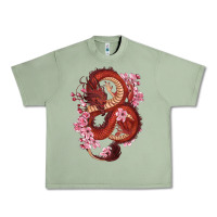 Oil Green red dragon and sakura cherry blossoms Urban Heavy Tee - RanaPortraitStore