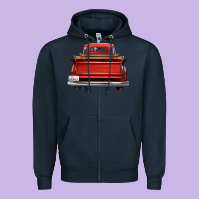 Western Red Truck Back View Zipper Hoodie Designed By Fadigitalartstudio